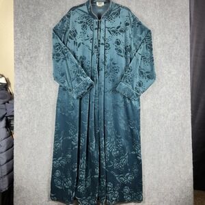 Vintage Jasmine Rose Embossed Velvet Floral Zip Robe 3XL Teal Luxe Lounge